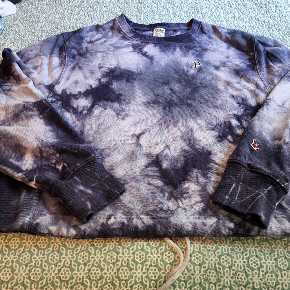PINK Tie-Dye Womens Sweatshirt - Navy Blue and White Size L